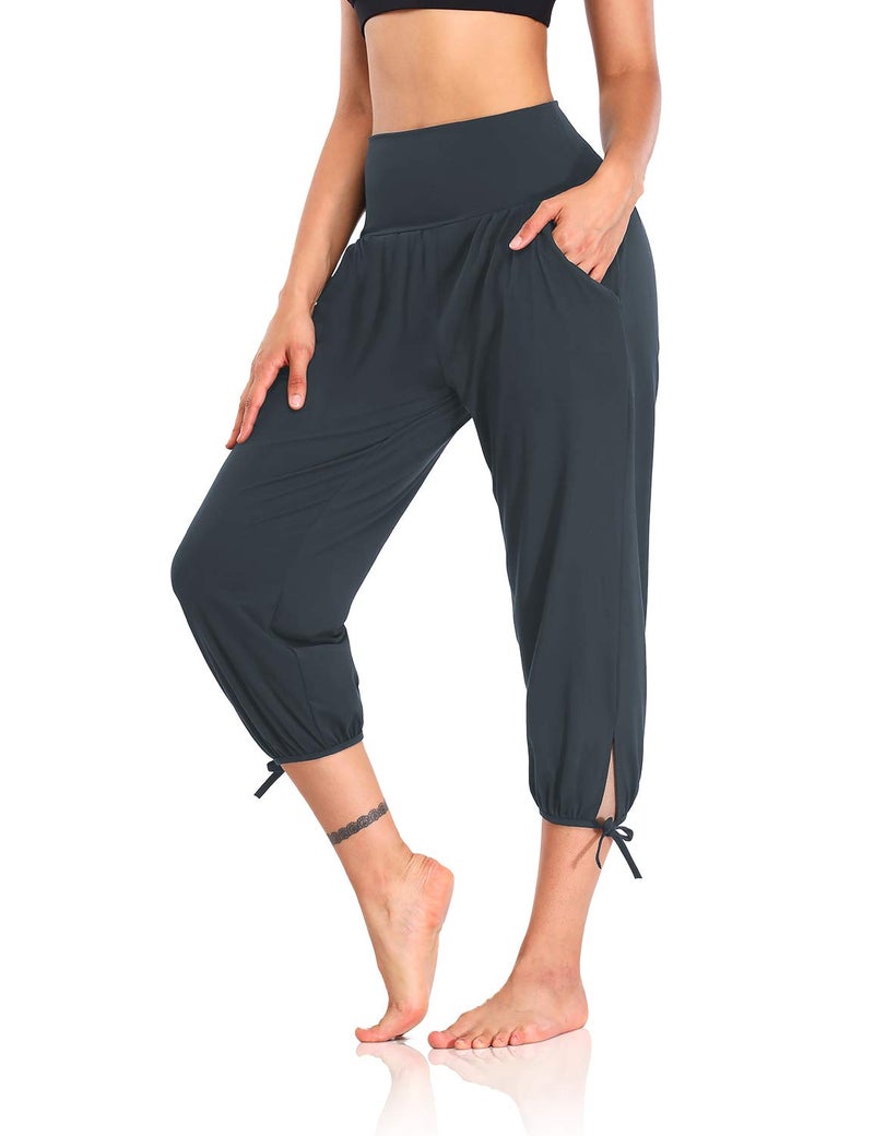 DIBAOLONG Womens Yoga Capri Pants Loose Yoga Pants Comfy Lounge Joggers Pajama Sweatpants with Pockets Deep Gray L - Image 1